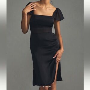 By Anthropologie Flutter Sleeve Satin Sheath Dress